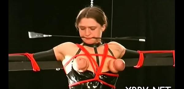  Chick gets milk shakes tied hard in complete bondage show